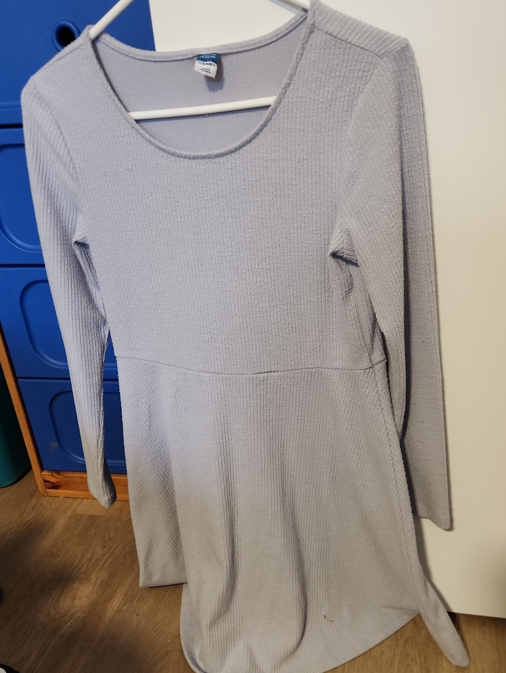 Old Navy Light Blue-Gray Ribbed Long Sleeve Fit-and-Flare Dress